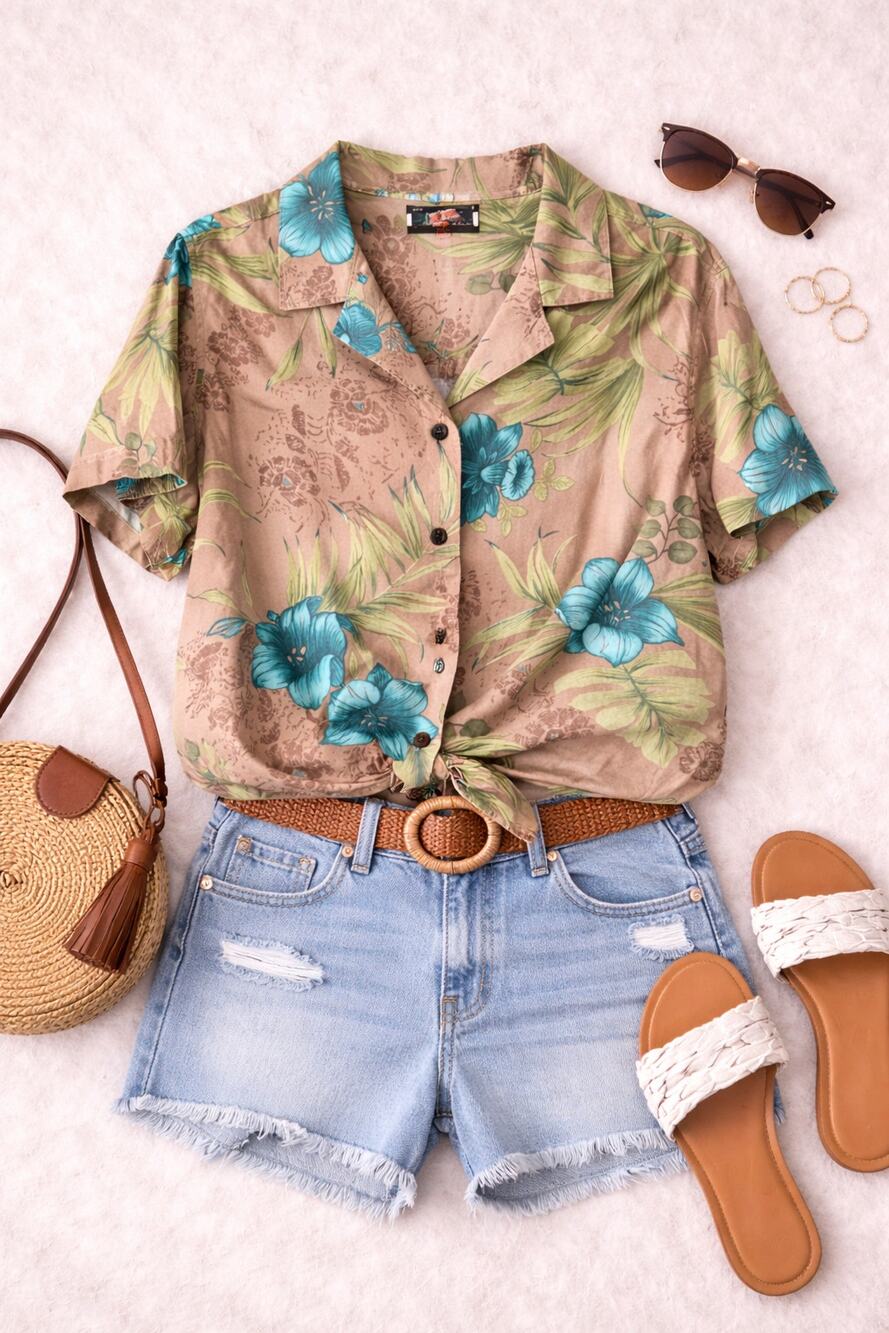 La Cabana Women's Floral Button-Up Short Sleeve Shirt Multicolor Rayon Size XLP